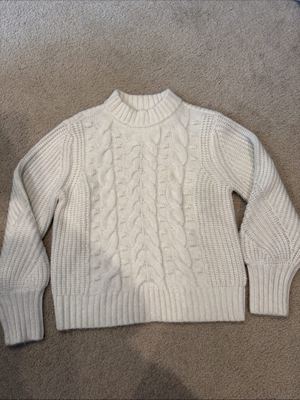 Oversized Cream Crewneck Cable Knit Women's Sweater
